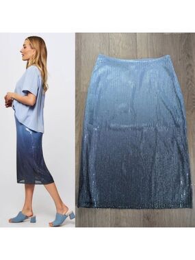 NWT Samsoe Samsoe | Saagneta Sequins Pencil Midi Skirt In Blue Heron Ombre